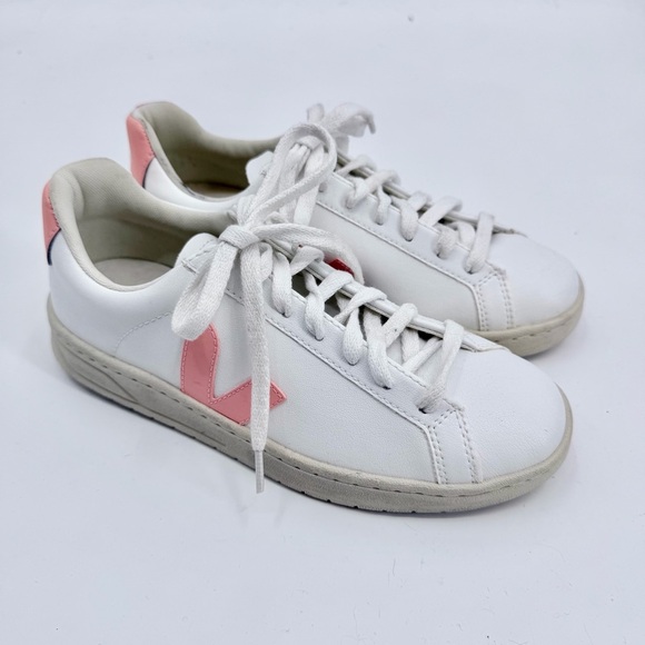 VEJA Esplar White Leather Sneakers Petal Pink Logo EU 36 - Picture 2 of 10